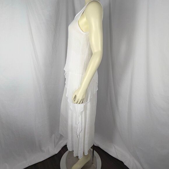 Exist White Crinkle Gauze Maxi Dress | Romantic Boho Layered Asymmetrical Beach - Picture 11 of 16